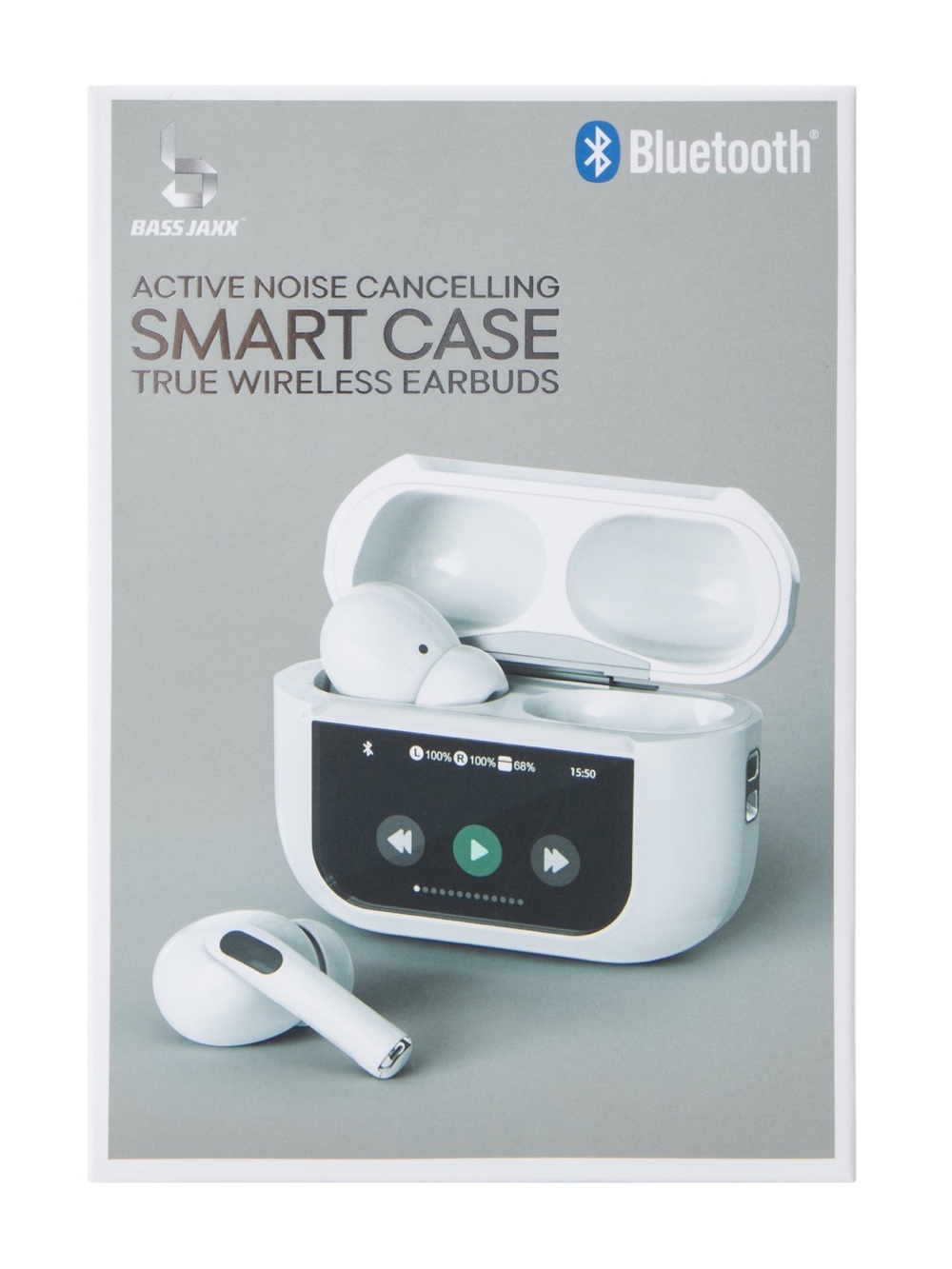 Bass Jaxx Active Noise Cancelling Smart Case True Wireless Earbuds - White